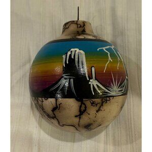 Navajo Indian Art Handmade Clay Horsehair Colorful Desert Scene Christmas Orname